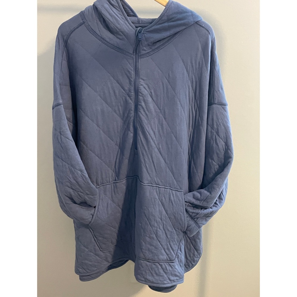 Old Navy Womens Quilted Half Zip Hoodie Blue Oversized Sweatshirt Plus Size 4X - Picture 2 of 14